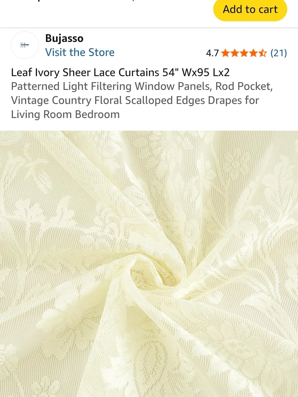 Ivory Sheer Lace Curtains - Light Filtering Floral Panels